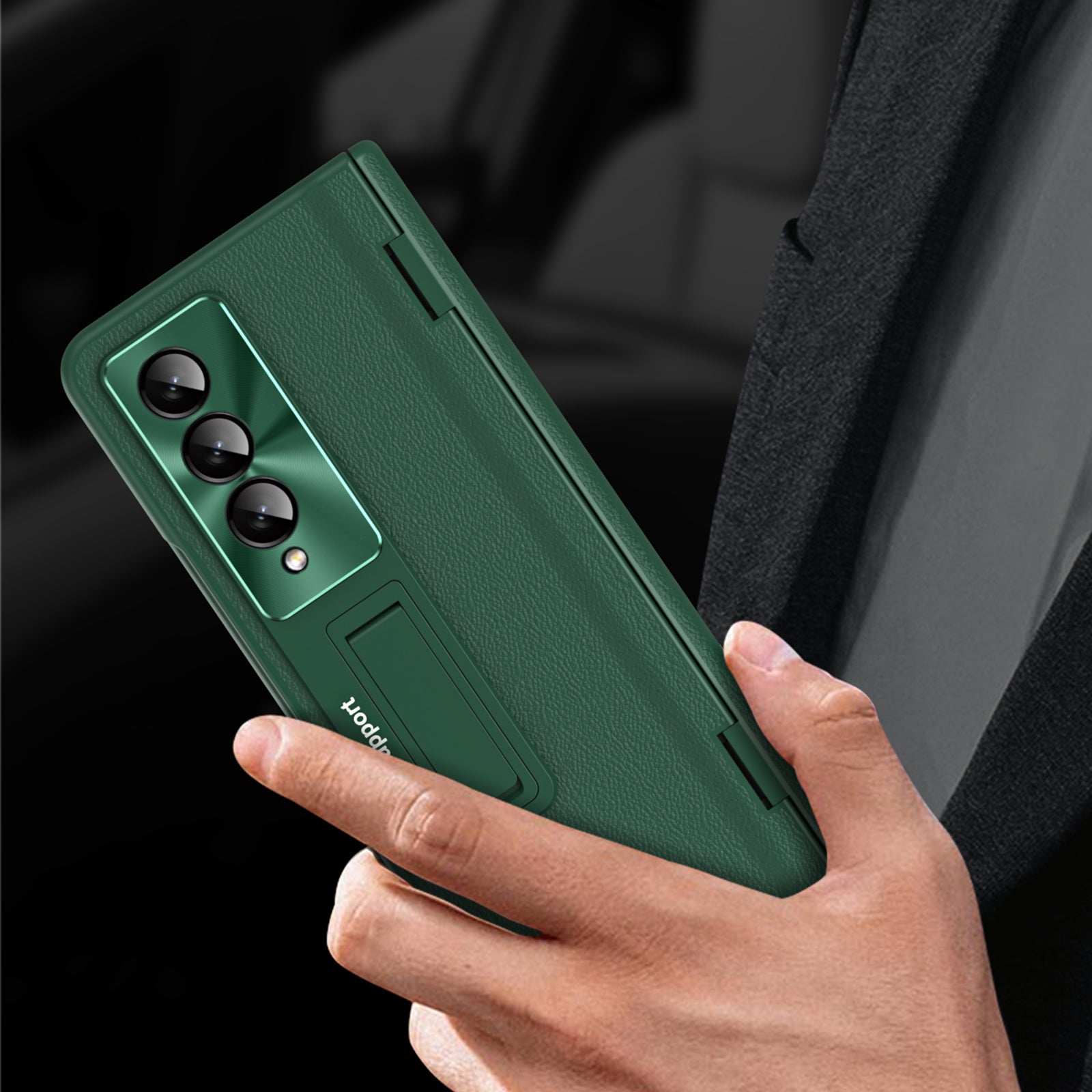 For Samsung Galaxy Z Fold3 5G Leather Coated PC Phone Case Hinge Protection Kickstand Cover with Tempered Glass Film For Samsung Galaxy Z Fold3 5G Leather Coated PC Phone Case Hinge Protection Kickstand Cover with Tempered Glass Film